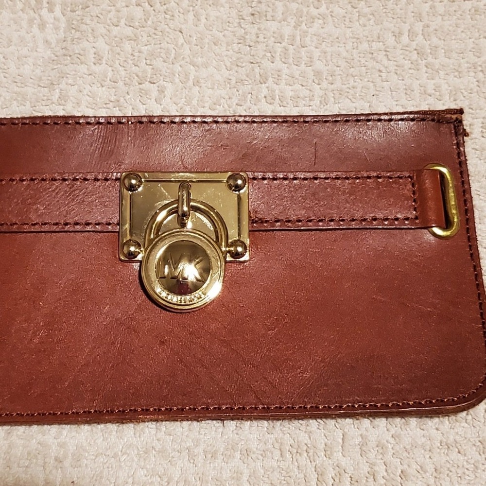 Michael Kors Collection Cognac Leather Hamilton Lock Slim Pouch Zippered Wallet